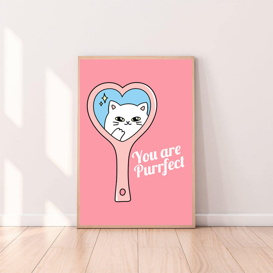 Wall Art Cat in Mirror "You Are Purrfect"
