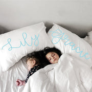 Woolf With Me Organic Personalized Pillowcase Large Center Cursive Toddler and Queen Size color_island-paradise
