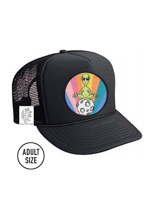 ADULT Trucker Hat with Interchangeable Velcro Patch (Black)