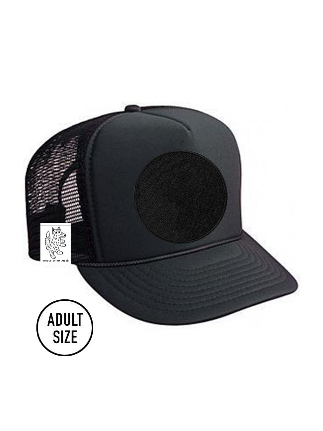 ADULT Trucker Hat with Interchangeable Velcro Patch (Black)