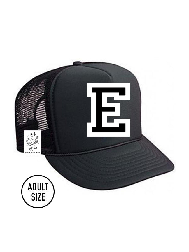 Custom Initial Letter (A-Z) Adult Trucker Hat (Black)