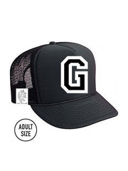 Custom Initial Letter (A-Z) Adult Trucker Hat (Black)