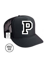 Custom Initial Letter (A-Z) Adult Trucker Hat (Black)