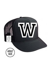 Custom Initial Letter (A-Z) Adult Trucker Hat (Black)