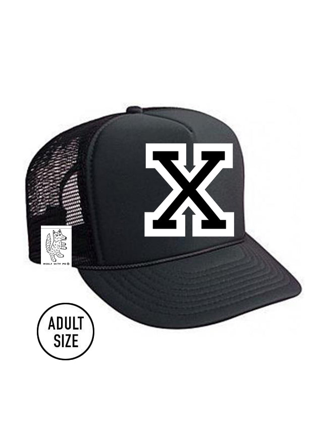 Custom Initial Letter (A-Z) Adult Trucker Hat (Black)