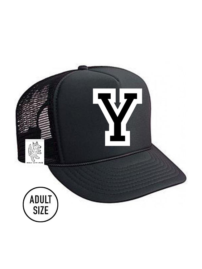 Custom Initial Letter (A-Z) Adult Trucker Hat (Black)