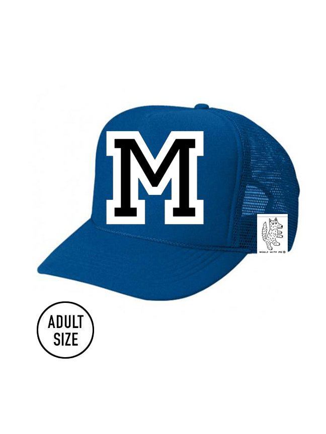 Custom Initial Letter (A-Z) Adult Trucker Hat (Blue)