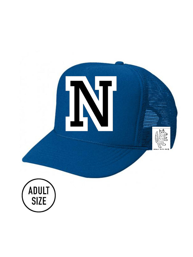 Custom Initial Letter (A-Z) Adult Trucker Hat (Blue)