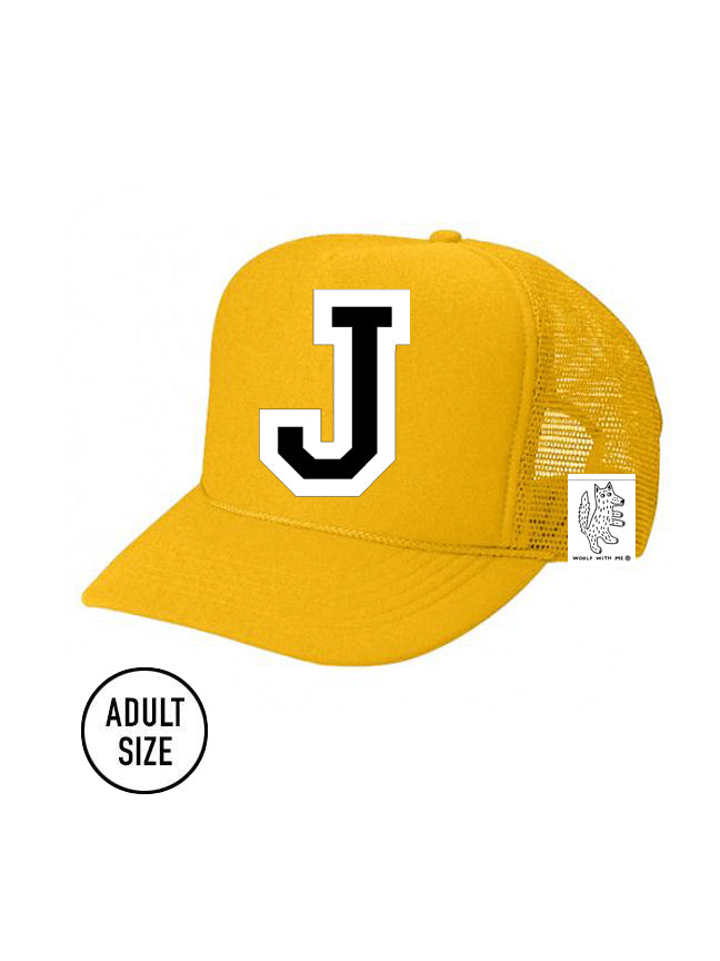 Custom Initial Letter (A-Z) Adult Trucker Hat (Gold)