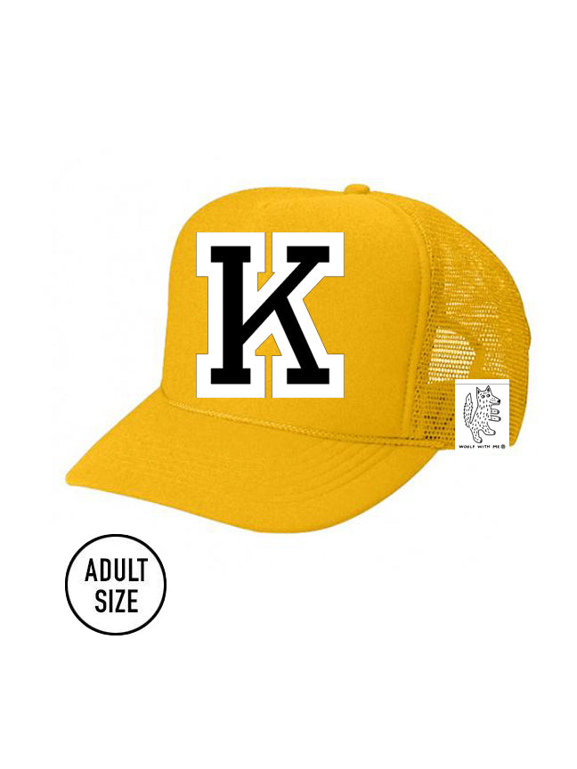 Custom Initial Letter (A-Z) Adult Trucker Hat (Gold)