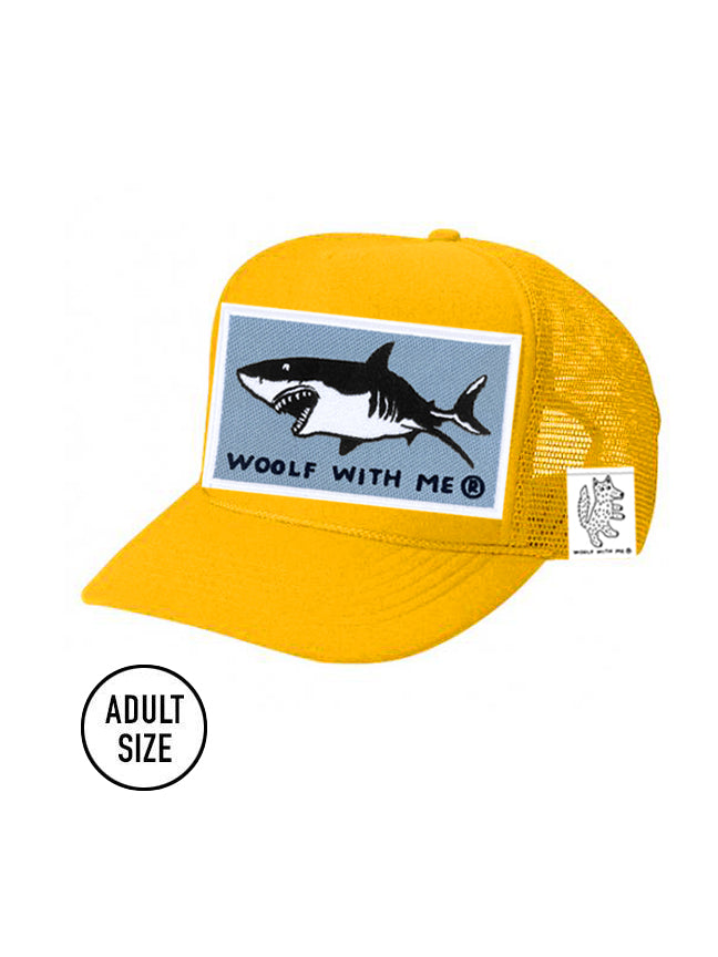 Adult Trucker Hat Gold Shark Cap: Woolf With Me® Manhattan Beach