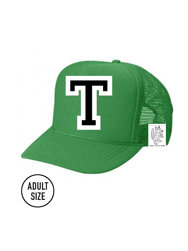 Custom Initial Letter (A-Z) Adult Trucker Hat (Green)