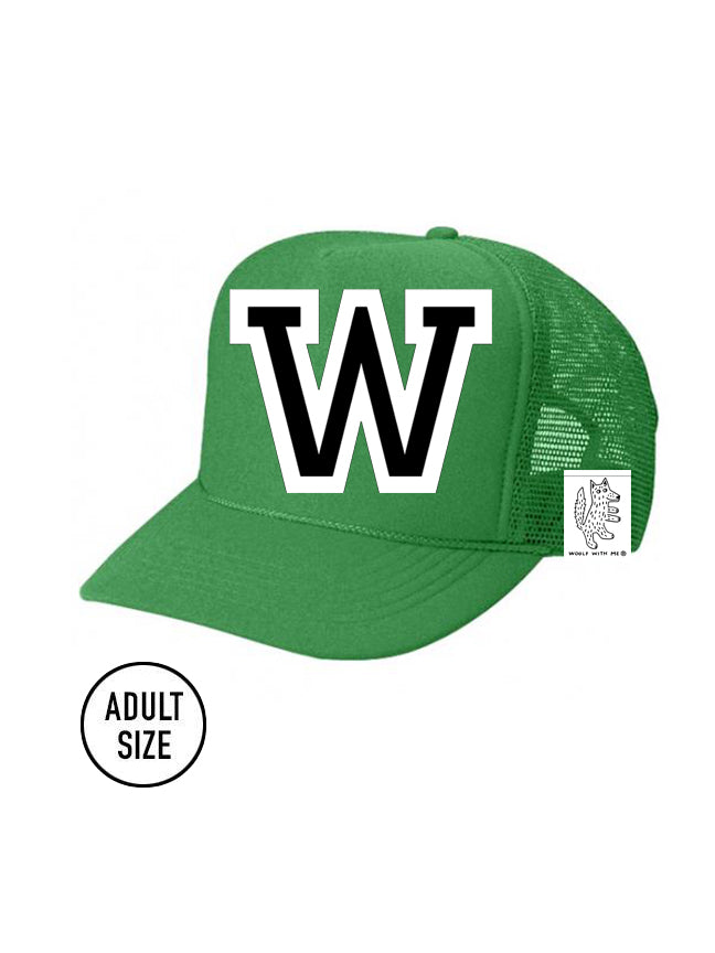 Custom Initial Letter (A-Z) Adult Trucker Hat (Green)