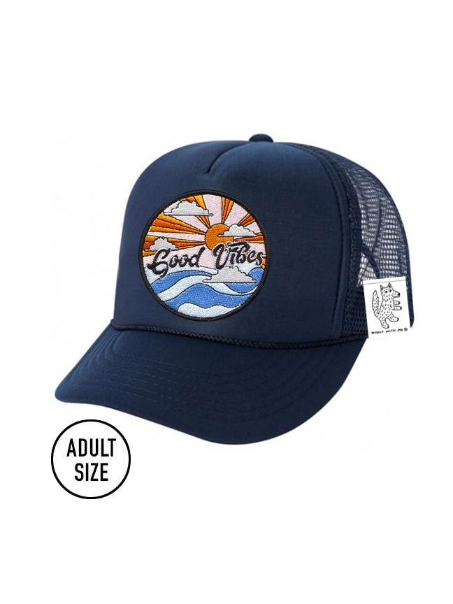 KIDS Trucker Hat with Interchangeable Velcro Patch (Navy)