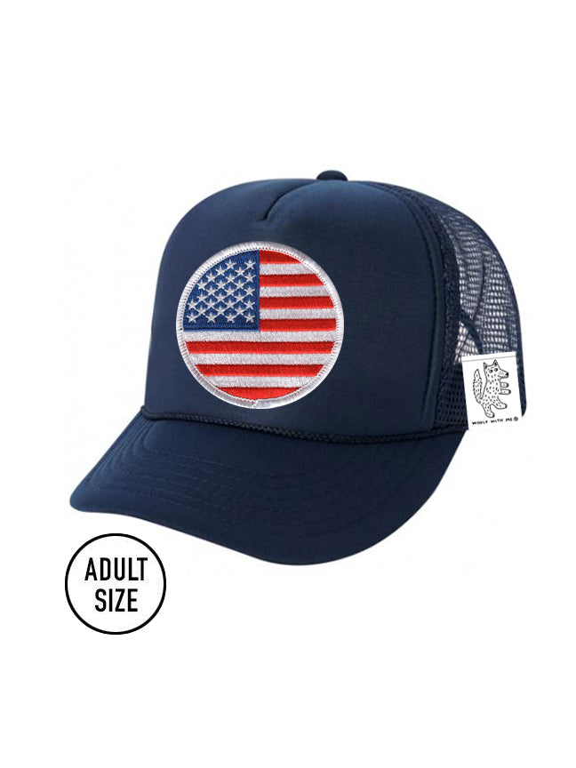 ADULT Trucker Hat with Interchangeable Velcro Patch (Navy)