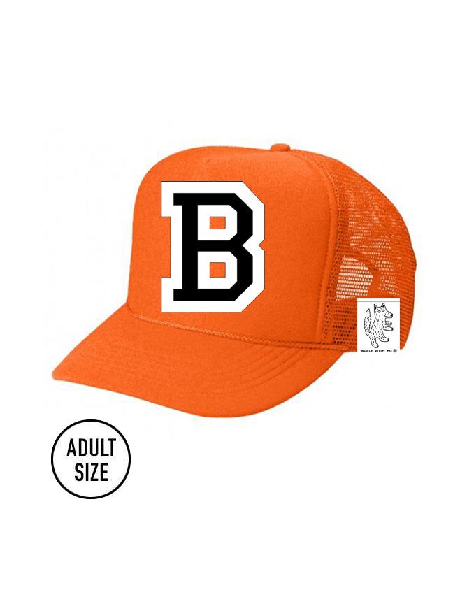 Custom Initial Letter (A-Z) Adult Trucker Hat (NEON ORANGE)