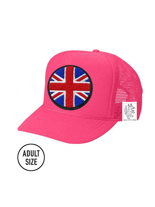 ADULT Trucker Hat with Interchangeable Velcro Patch (Neon Pink)