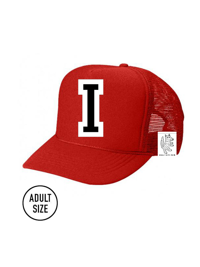 Custom Initial Letter (A-Z) Adult Trucker Hat (Red)