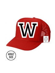 Custom Initial Letter (A-Z) Adult Trucker Hat (Red)