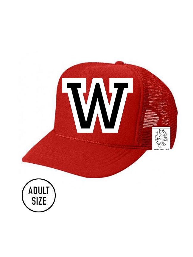 Custom Initial Letter (A-Z) Adult Trucker Hat (Red)