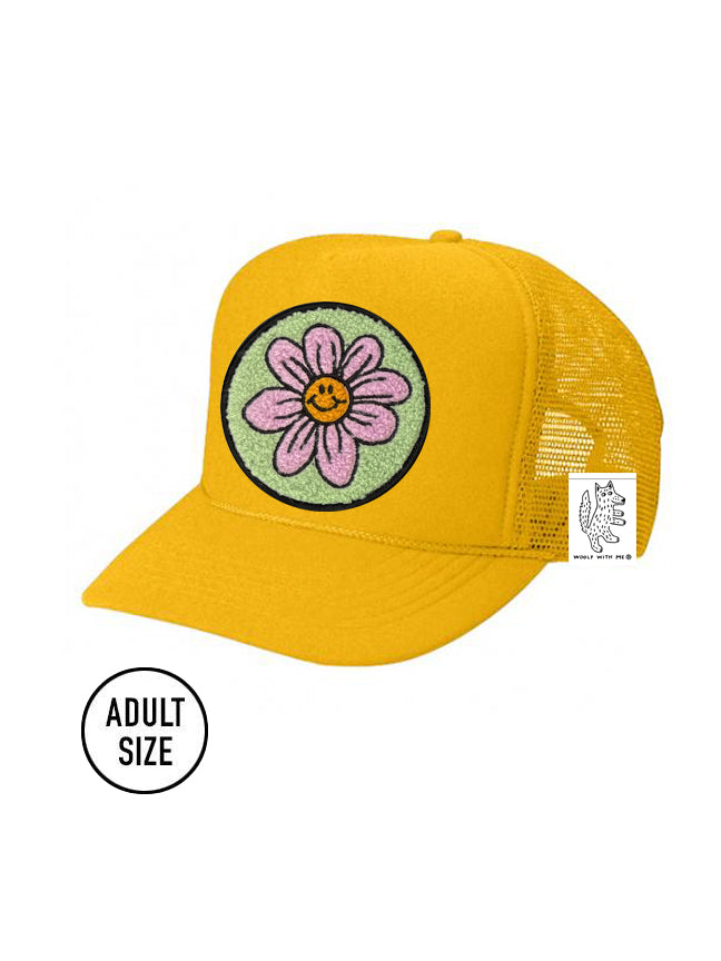 ADULT Trucker Hat with Interchangeable Velcro Patch (Gold)