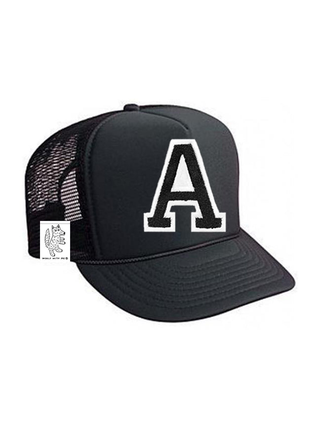 Custom Initial Letter Kids Trucker Hat 5Y-10Y color_black