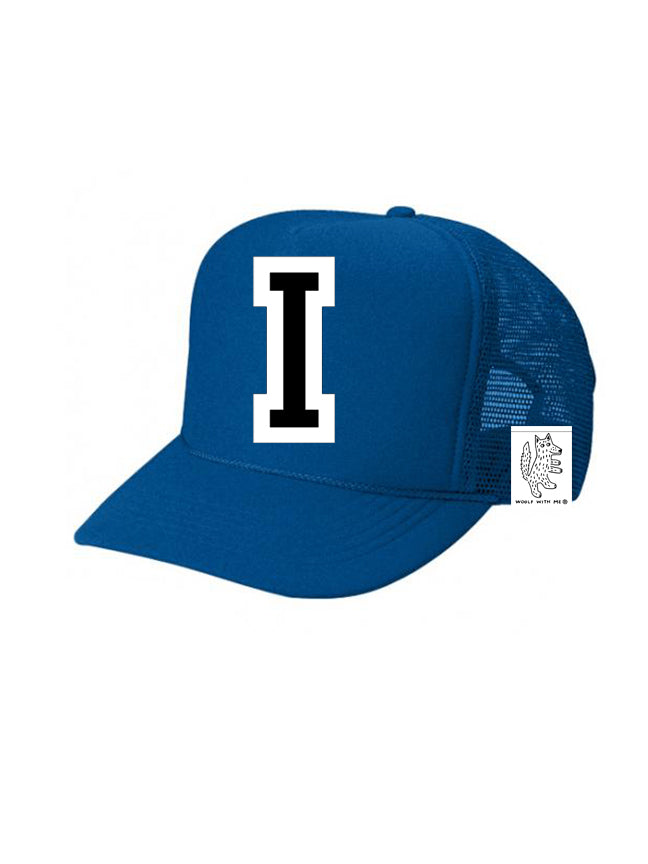 Custom Initial Letter (A-Z) Kids Trucker Hat (Blue)