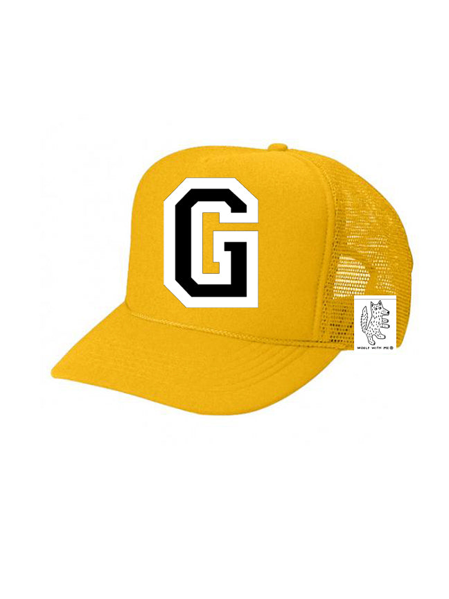 Custom Initial Letter (A-Z) Kids Trucker Hat (Gold)
