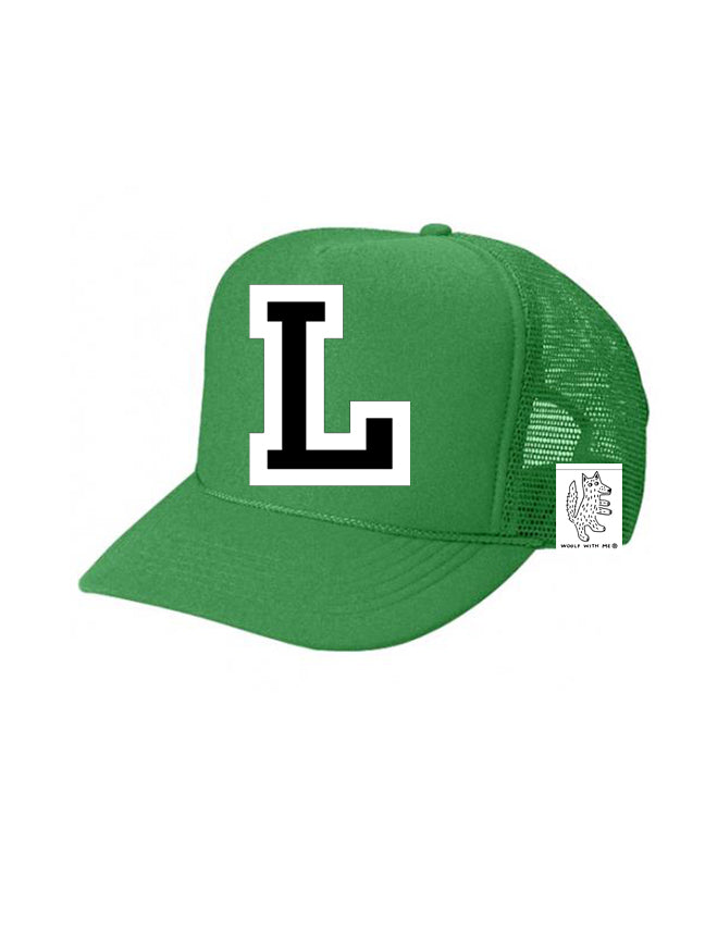 Custom Initial Letter (A-Z) Kids Trucker Hat (Green)