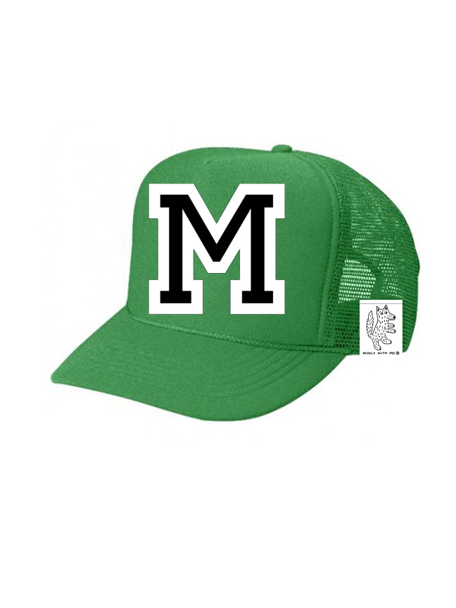 Custom Initial Letter (A-Z) Kids Trucker Hat (Green)