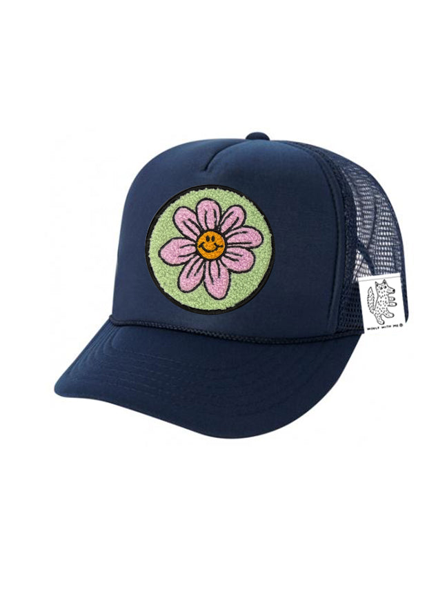 KIDS Trucker Hat with Interchangeable Velcro Patch (Navy)