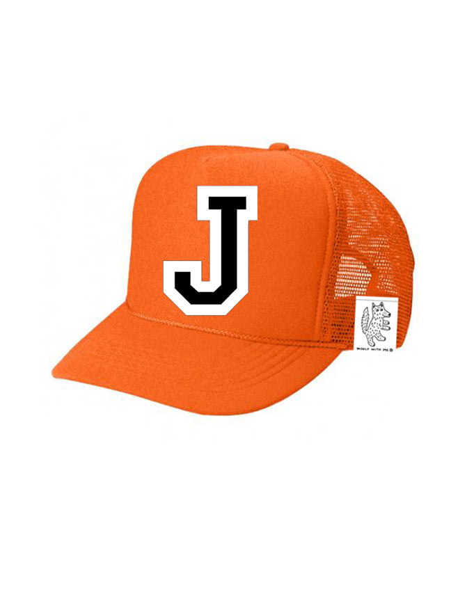 Custom Initial Letter (A-Z) Kids Trucker Hat (Orange)