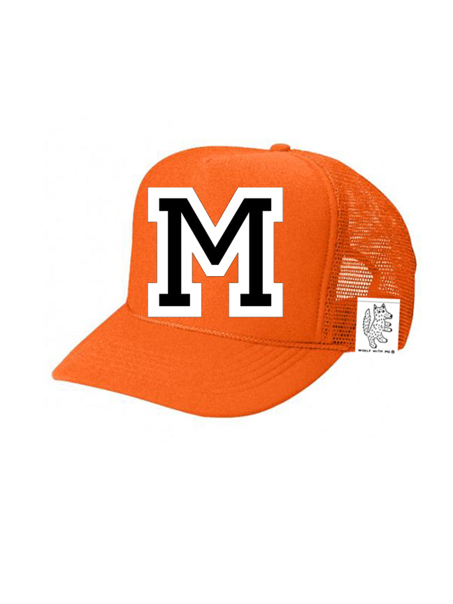 Custom Initial Letter (A-Z) Kids Trucker Hat (Orange)