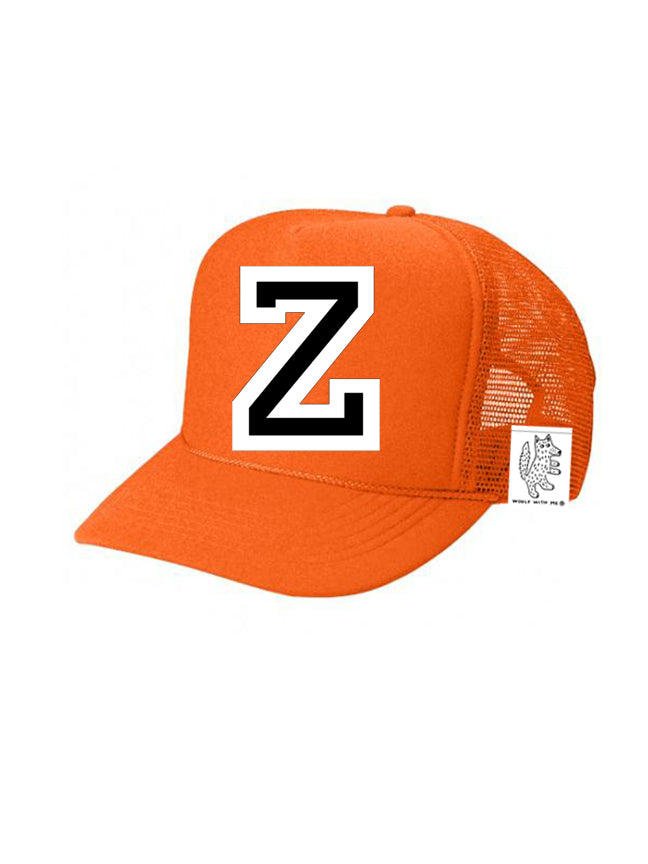 Custom Initial Letter (A-Z) Kids Trucker Hat (Orange)