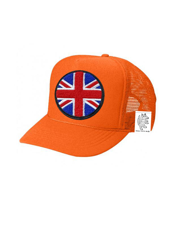 KIDS Trucker Hat with Interchangeable Velcro Patch (Orange)