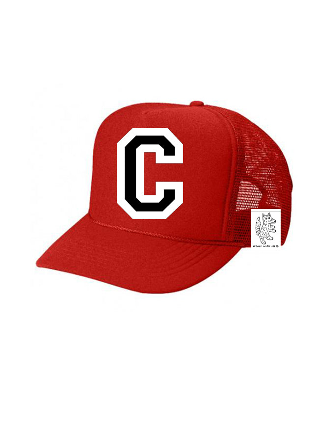 Custom Initial Letter (A-Z) Kids Trucker Hat (Red)