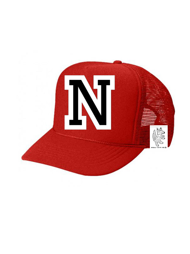 Custom Initial Letter (A-Z) Kids Trucker Hat (Red)