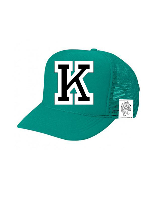 Custom Initial Letter (A-Z) Kids Trucker Hat (Teal)