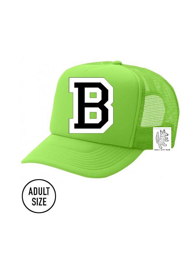 Custom Initial Letter (A-Z) Adult Trucker Hat (Neon Green)