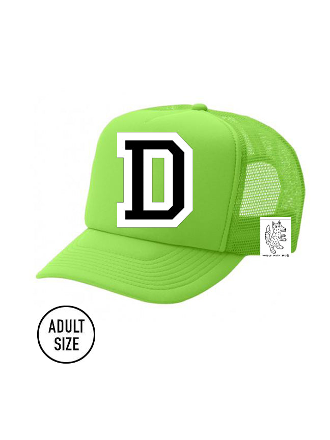 Custom Initial Letter (A-Z) Adult Trucker Hat (Neon Green)