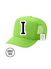 Custom Initial Letter (A-Z) Adult Trucker Hat (Neon Green)