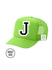 Custom Initial Letter (A-Z) Adult Trucker Hat (Neon Green)