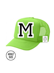 Custom Initial Letter (A-Z) Adult Trucker Hat (Neon Green)