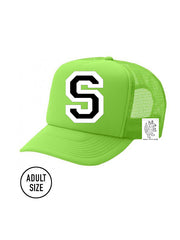 Custom Initial Letter (A-Z) Adult Trucker Hat (Neon Green)