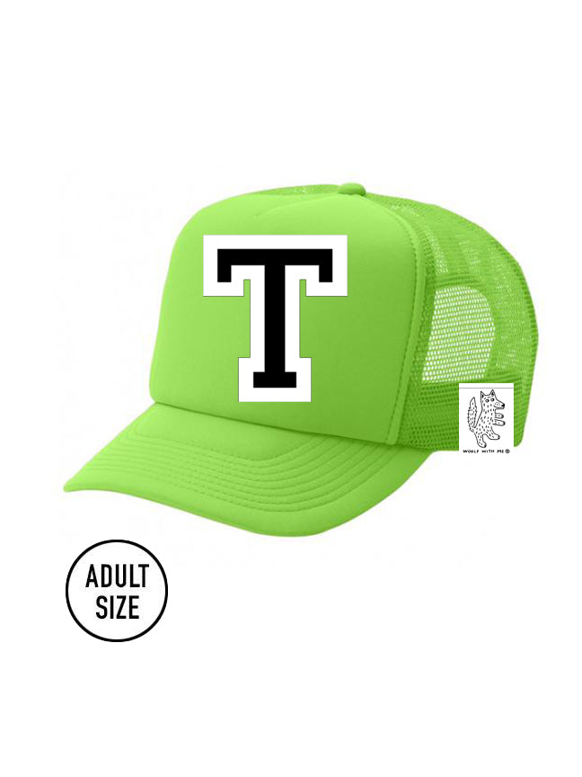 Custom Initial Letter (A-Z) Adult Trucker Hat (Neon Green)