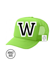 Custom Initial Letter (A-Z) Adult Trucker Hat (Neon Green)