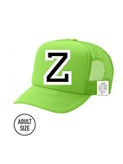 Custom Initial Letter (A-Z) Adult Trucker Hat (Neon Green)