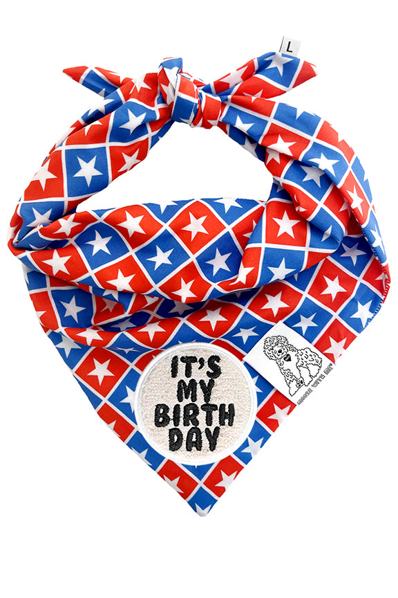 Dog Bandana Checkered Stars - Customize with Interchangeable Velcro Patches