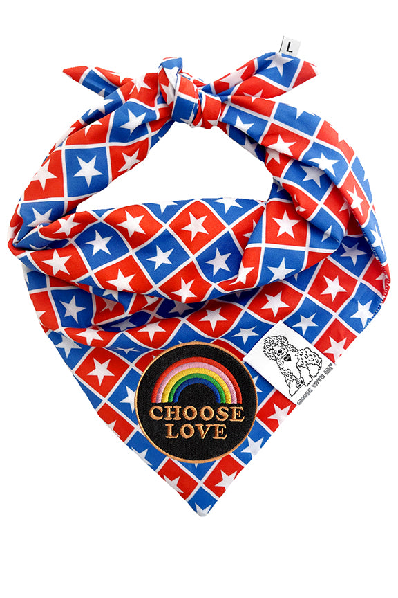 Dog Bandana Checkered Stars - Customize with Interchangeable Velcro Patches