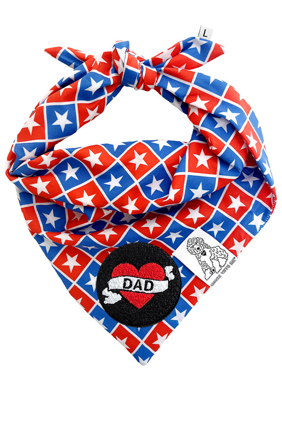 Dog Bandana Checkered Stars - Customize with Interchangeable Velcro Patches